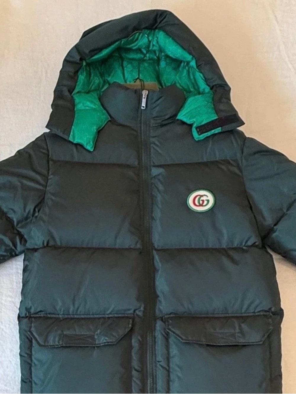 Gucci Green Puffer Jacket with Green Lining and Hood boys size 12